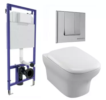 Комплект 3 в 1 инсталляция Berges Wasserhaus Novum 040243 + Унитаз подвесной Jacob Delafon Vox EDM102-00 + кнопка хром
