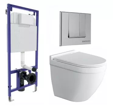 Комплект 3 в 1 инсталляция Berges Wasserhaus Novum 040243 + Унитаз подвесной Owl 1975 Cirkel-H + кнопка хром