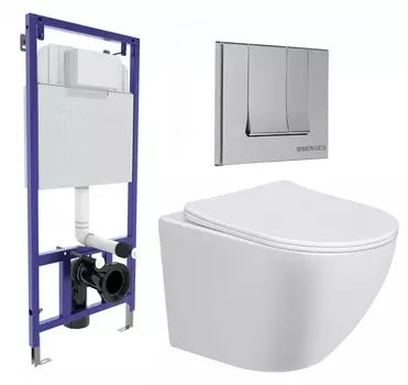 Комплект 3 в 1 инсталляция Berges Wasserhaus Novum 040243 + Унитаз подвесной Taliente Amato AM25010 + кнопка хром