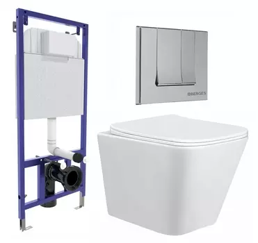 Комплект 3 в 1 инсталляция Berges Wasserhaus Novum 040243 + Унитаз подвесной Taliente Correto CR25200 + кнопка хром