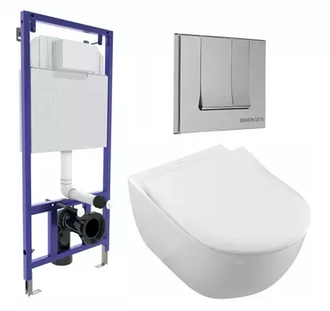 Комплект 3 в 1 инсталляция Berges Wasserhaus Novum 040243 + Унитаз подвесной Villeroy & Boch Subway 2.0 5614R201 + кнопка хром