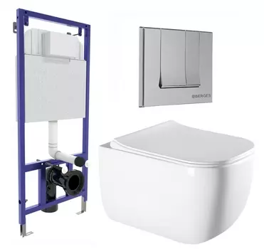 Комплект 3 в 1 инсталляция Berges Wasserhaus Novum 040243 + Унитаз подвесной Vincea Form VT1-35 + кнопка хром