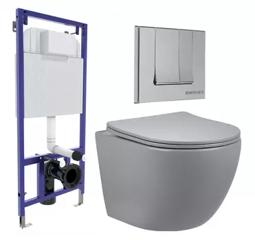 Комплект 3 в 1 инсталляция Berges Wasserhaus Novum 040243 + Унитаз подвесной Vincea Globo VT1-14SMG + кнопка хром
