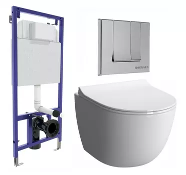 Комплект 3 в 1 инсталляция Berges Wasserhaus Novum 040243 + Унитаз подвесной VitrA Sento 7748В003-0075 + кнопка хром