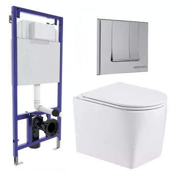 Комплект 3 в 1 инсталляция Berges Wasserhaus Novum 040243 + Унитаз подвесной WeltWasser Nesenbach 004 GL-WT + кнопка хром