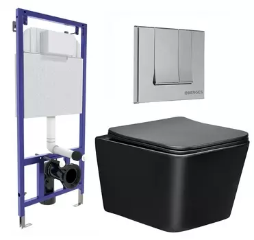 Комплект 3 в 1 инсталляция Berges Wasserhaus Novum 040243 + Унитаз Vincea Q-Line VT1-12MB + кнопка хром
