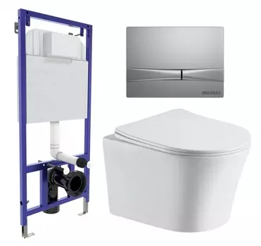 Комплект 3 в 1 инсталляция Berges Wasserhaus Novum 040252 + Подвесной унитаз CeruttiSpa Adige Aria CT7837 + кнопка хром матовая