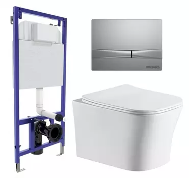 Комплект 3 в 1 инсталляция Berges Wasserhaus Novum 040252 + Подвесной унитаз CeruttiSpa Marmolada aria CT7778 + кнопка хром матовая