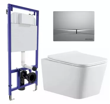 Комплект 3 в 1 инсталляция Berges Wasserhaus Novum 040252 + Подвесной унитаз SinteSi BALTI + кнопка хром матовая