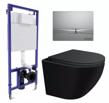 Комплект 3 в 1 инсталляция Berges Wasserhaus Novum 040252 + Подвесной унитаз SinteSi EVI + кнопка хром матовая