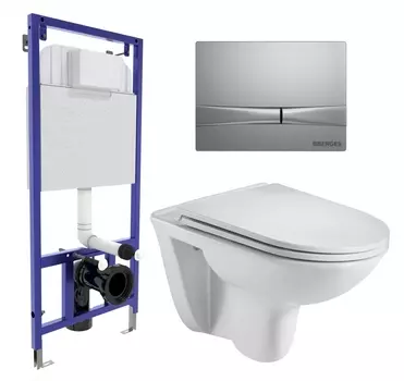 Комплект 3 в 1 инсталляция Berges Wasserhaus Novum 040252 + Подвесной унитаз WeltWasser Baarbach 004 GL-WT + кнопка хром матовая