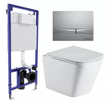 Комплект 3 в 1 инсталляция Berges Wasserhaus Novum 040252 + Подвесной унитаз WeltWasser Gelbach 043 GL-WT + кнопка хром матовая