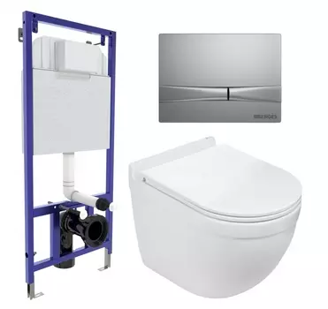 Комплект 3 в 1 инсталляция Berges Wasserhaus Novum 040252 + Подвесной унитаз WeltWasser Heimbach 043 GL-WT + кнопка хром матовая