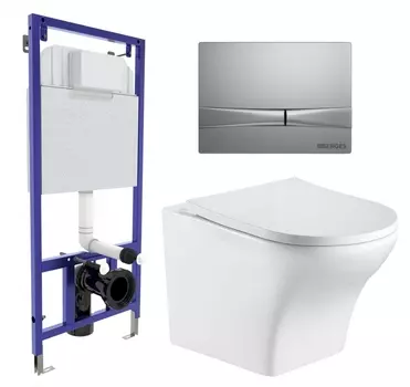 Комплект 3 в 1 инсталляция Berges Wasserhaus Novum 040252 + Подвесной унитаз WeltWasser Odenbach 004 GL-WT+ кнопка хром матовая