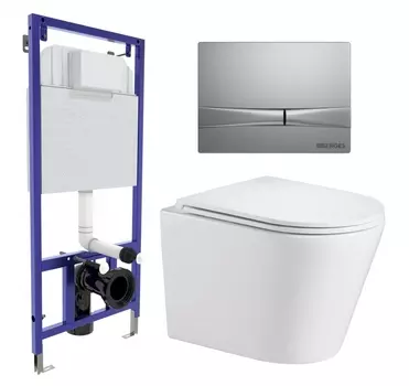 Комплект 3 в 1 инсталляция Berges Wasserhaus Novum 040252 + Подвесной унитаз WeltWasser Salzbach 043 GL-WT + кнопка хром матовая