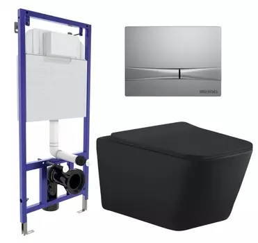 Комплект 3 в 1 инсталляция Berges Wasserhaus Novum 040252 + Унитаз подвесной Aquanet Tavr-W BW 287011 + кнопка хром матовая