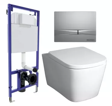 Комплект 3 в 1 инсталляция Berges Wasserhaus Novum 040252 + Унитаз подвесной BelBagno Albano BB120CHR + кнопка хром матовая