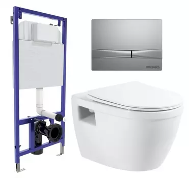 Комплект 3 в 1 инсталляция Berges Wasserhaus Novum 040252 + Унитаз подвесной BelBagno Loto BB070CHR/SC + кнопка хром матовая