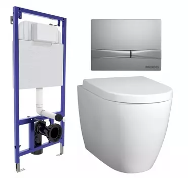 Комплект 3 в 1 инсталляция Berges Wasserhaus Novum 040252 + Унитаз подвесной BelBagno Marino + кнопка хром матовая