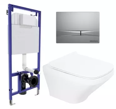 Комплект 3 в 1 инсталляция Berges Wasserhaus Novum 040252 + Унитаз подвесной BelBagno Sela BB3201CHR + кнопка хром матовая