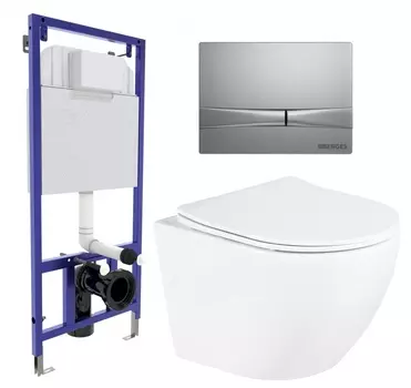 Комплект 3 в 1 инсталляция Berges Wasserhaus Novum 040252 + Унитаз подвесной BelBagno Uno BB3105CHR/SC + кнопка хром матовая