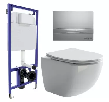 Комплект 3 в 1 инсталляция Berges Wasserhaus Novum 040252 + Унитаз подвесной Ceramica Nova Forma CN3009 + кнопка хром матовая