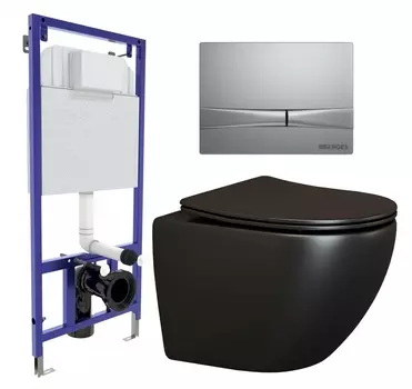 Комплект 3 в 1 инсталляция Berges Wasserhaus Novum 040252 + Унитаз подвесной Ceramica Nova Metropol CN4002MB + кнопка хром матовая