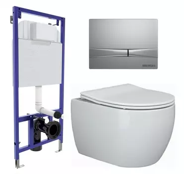 Комплект 3 в 1 инсталляция Berges Wasserhaus Novum 040252 + Унитаз подвесной Ceramica Nova Play CN3001 + кнопка хром матовая
