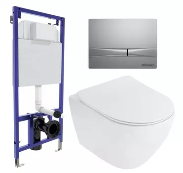 Комплект 3 в 1 инсталляция Berges Wasserhaus Novum 040252 + Унитаз подвесной Cezares Stylus CZR-513-TH-R + кнопка хром матовая