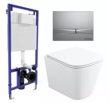 Комплект 3 в 1 инсталляция Berges Wasserhaus Novum 040252 + Унитаз подвесной Enio Binario + кнопка хром матовая