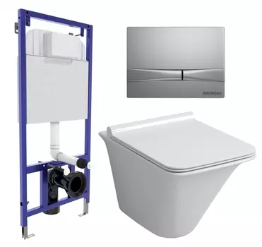 Комплект 3 в 1 инсталляция Berges Wasserhaus Novum 040252 + Унитаз подвесной Grossman GR-4413S + кнопка хром матовая