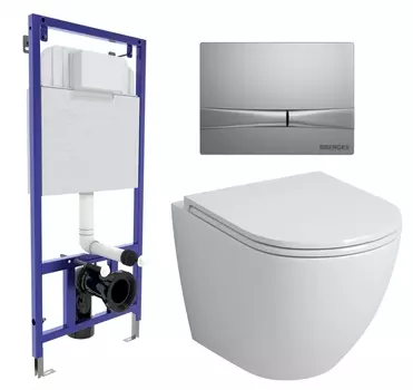 Комплект 3 в 1 инсталляция Berges Wasserhaus Novum 040252 + Унитаз подвесной Grossman GR-4455S + кнопка хром матовая