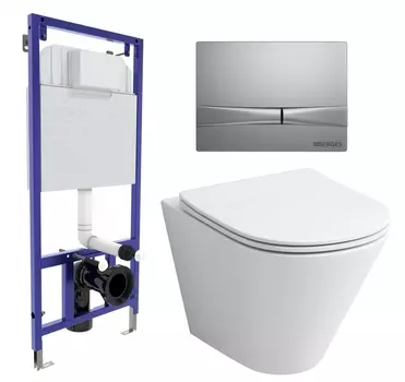 Комплект 3 в 1 инсталляция Berges Wasserhaus Novum 040252 + Унитаз подвесной Grossman GR-4477S + кнопка хром матовая