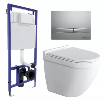Комплект 3 в 1 инсталляция Berges Wasserhaus Novum 040252 + Унитаз подвесной Grossman GR-4483S + кнопка хром матовая