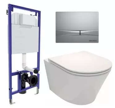 Комплект 3 в 1 инсталляция Berges Wasserhaus Novum 040252 + Унитаз подвесной Jacob Delafon Rodin+ EDY102-00 + кнопка хром матовая