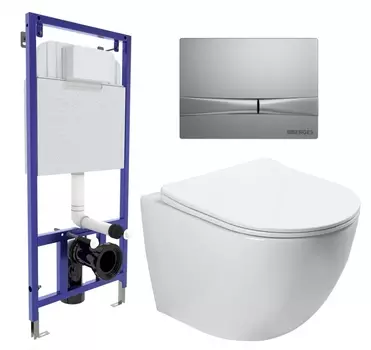 Комплект 3 в 1 инсталляция Berges Wasserhaus Novum 040252 + Унитаз подвесной SantiLine SL-5005 + кнопка хром матовая