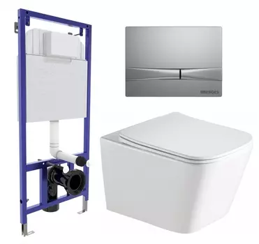Комплект 3 в 1 инсталляция Berges Wasserhaus Novum 040252 + Унитаз подвесной SantiLine SL-5007 + кнопка хром матовая