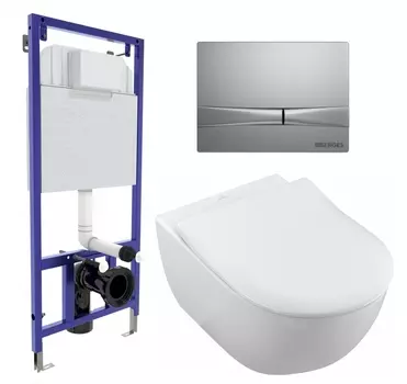 Комплект 3 в 1 инсталляция Berges Wasserhaus Novum 040252 + Унитаз подвесной Villeroy & Boch Subway 2.0 5614R201 + кнопка хром матовая