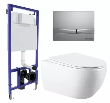 Комплект 3 в 1 инсталляция Berges Wasserhaus Novum 040252 + Унитаз подвесной Vincea Evo VT1-34 + кнопка хром матовая