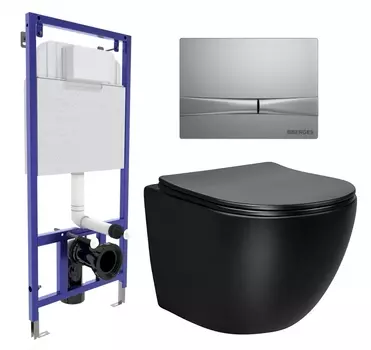 Комплект 3 в 1 инсталляция Berges Wasserhaus Novum 040252 + Унитаз Vincea Globo VT1-14MB + кнопка хром матовая