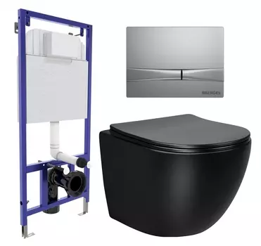 Комплект 3 в 1 инсталляция Berges Wasserhaus Novum 040252 + Унитаз Vincea Globo VT1-14SMB + кнопка хром матовая