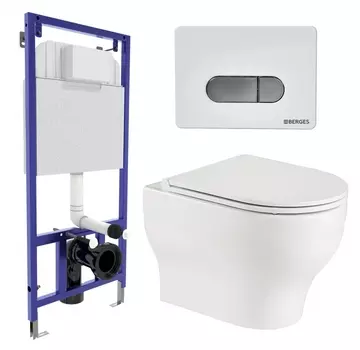 Комплект 3 в 1 инсталляция Berges Wasserhaus Novum D7 + Подвесной унитаз WeltWasser Erlenbach 004 GL-WT + кнопка хром