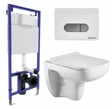 Комплект 3 в 1 инсталляция Berges Wasserhaus Novum D7 + Подвесной унитаз WeltWasser Kehlbach 004 GL-WT + кнопка хром