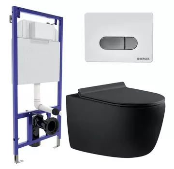 Комплект 3 в 1 инсталляция Berges Wasserhaus Novum D7 + Унитаз подвесной Aquanet Cetus 287008 + кнопка хром