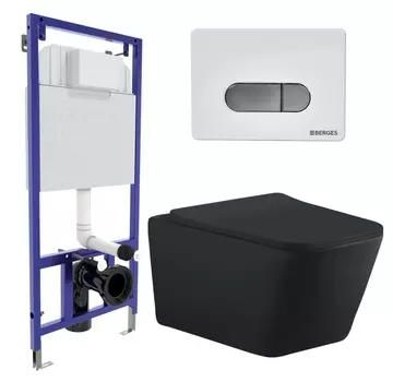 Комплект 3 в 1 инсталляция Berges Wasserhaus Novum D7 + Унитаз подвесной Aquanet Tavr-W BW 287011 + кнопка хром