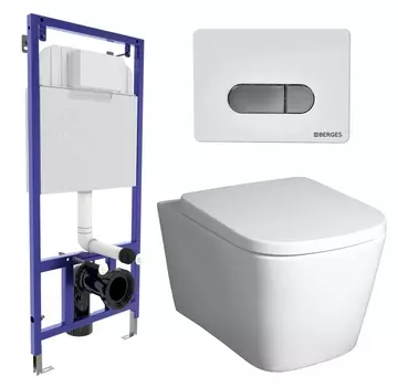 Комплект 3 в 1 инсталляция Berges Wasserhaus Novum D7 + Унитаз подвесной BelBagno Albano BB120CHR + кнопка хром