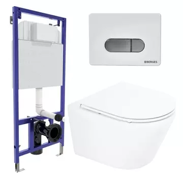 Комплект 3 в 1 инсталляция Berges Wasserhaus Novum D7 + Унитаз подвесной BelBagno Tre BB8001CHR/SC + кнопка хром