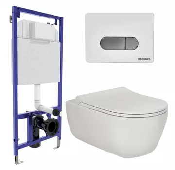 Комплект 3 в 1 инсталляция Berges Wasserhaus Novum D7 + Унитаз подвесной Berges Wasserhaus Ego XL 082118 + кнопка хром