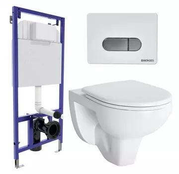 Комплект 3 в 1 инсталляция Berges Wasserhaus Novum D7 + Унитаз подвесной Berges Wasserhaus Gamma 081105 + кнопка хром