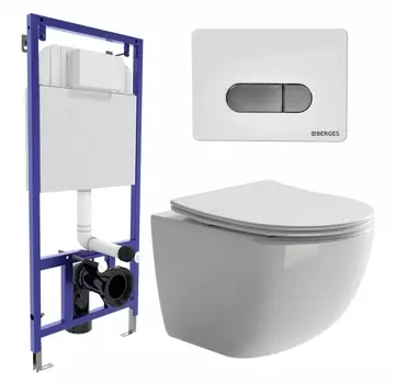 Комплект 3 в 1 инсталляция Berges Wasserhaus Novum D7 + Унитаз подвесной Ceramica Nova Forma CN3009 + кнопка хром
